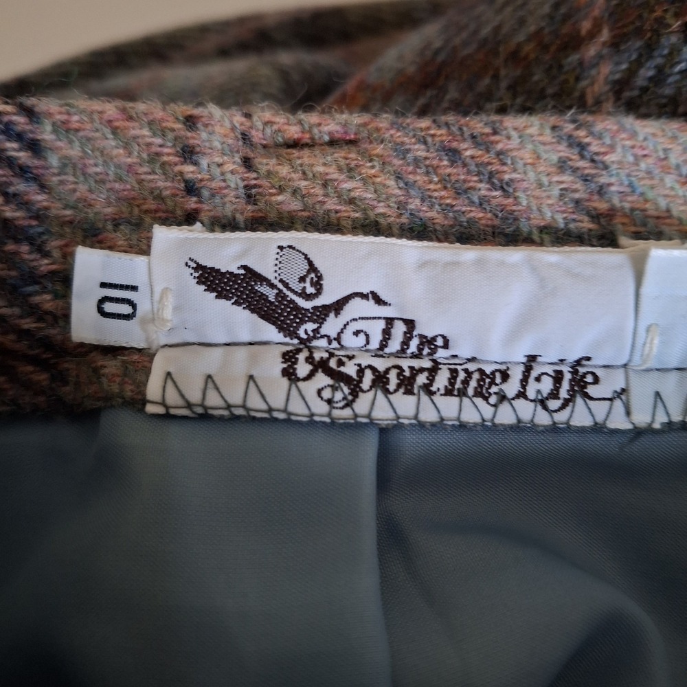 Vintage THE SPORTING‎ LIFE Size 10 Plaid Wool Skirt Brown Pink Zip Made In USA - Picture 3 of 14